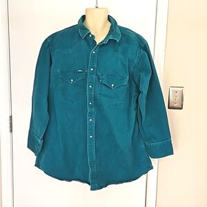 Vintage Carhartt Green Pearl Snap Shirt Size 28.5 X 34